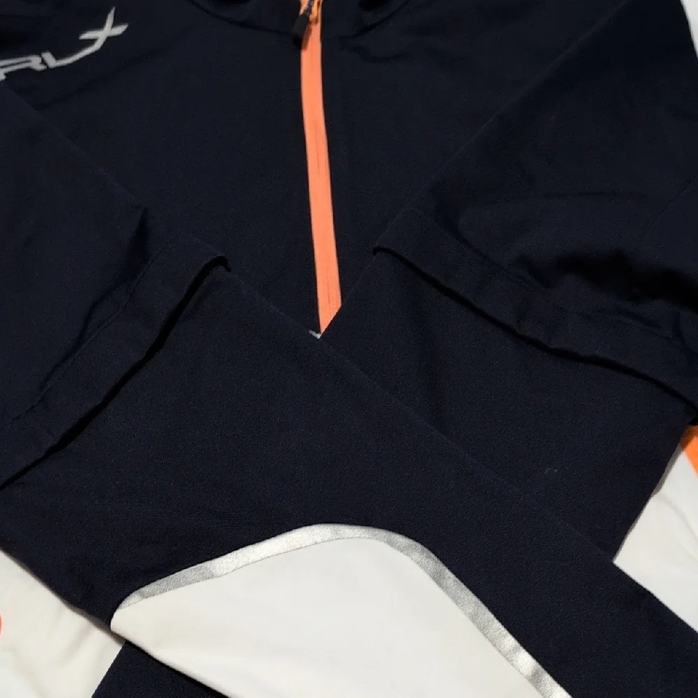 Navy and White Windbreaker with High Collar and Color-Blocked Design - Picture 12 of 16